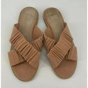 Eileen Fisher Cross Slide Tumbled Nubuck Suede Leather Flat Sandals Pink Size 6